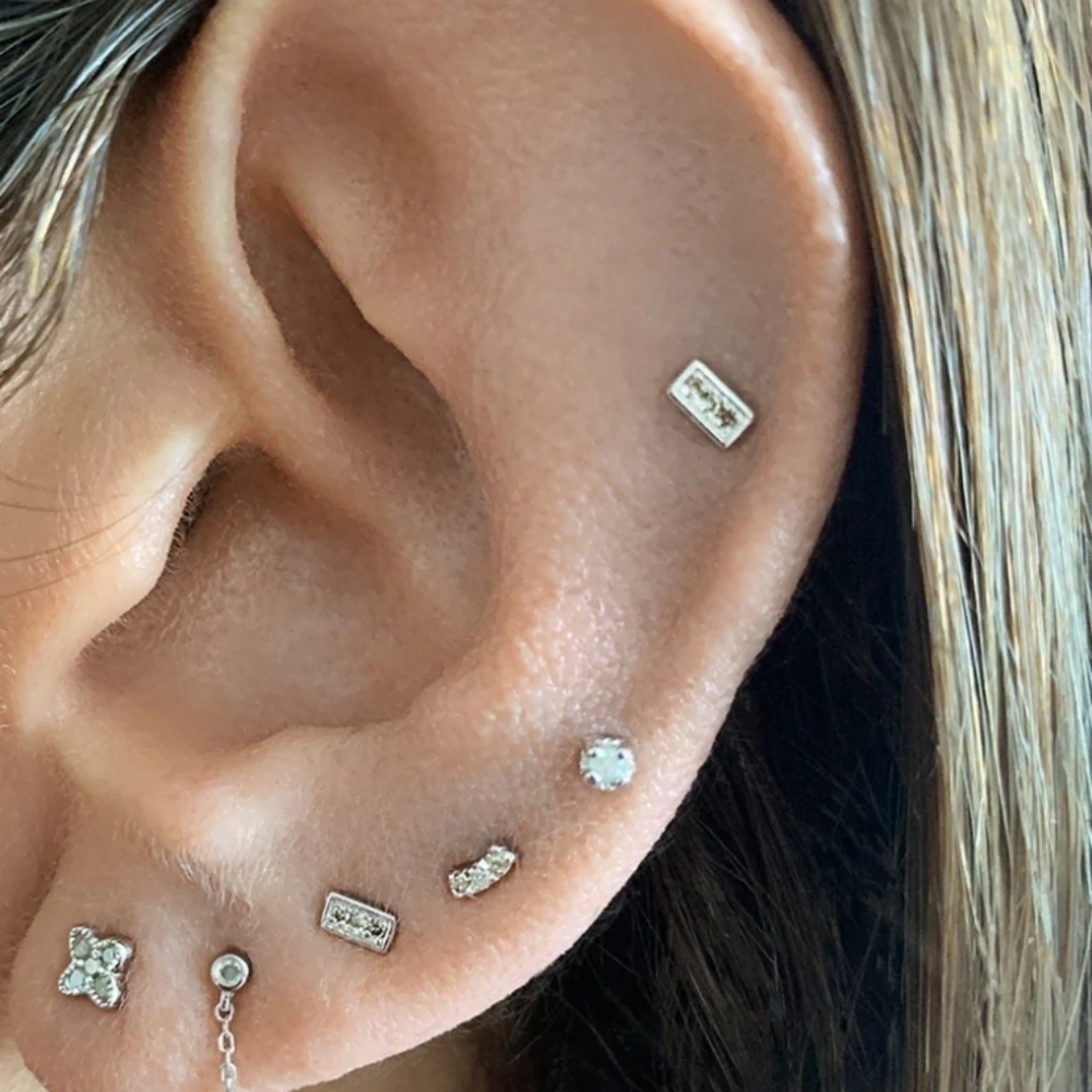 Adornia Baguette Diamond Earring Studs Silver Unisex